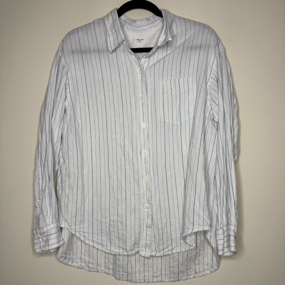 ARITZIA WILFRED FREE Relaxed Oversized Linen Blend Striped Buttondown Shirt